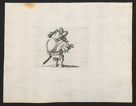 Dwarf with sword and row of buttons on his back, after 1616