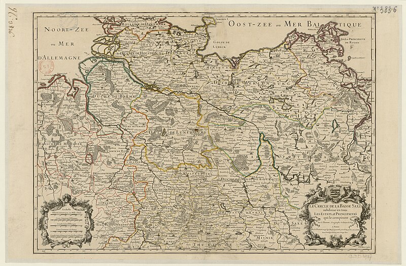 The circle of Lower Saxony subdivided into all the states and principalities which compose it / by Mr. Sanson; Cordier scupsit, between 1690 and 1699