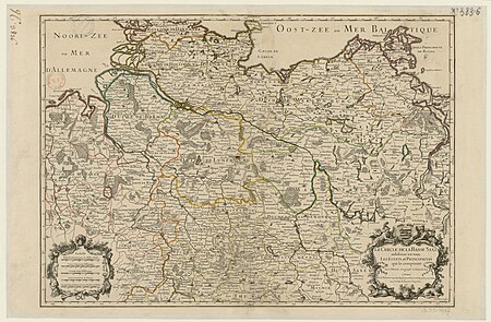 The circle of Lower Saxony subdivided into all the states and principalities which compose it / by Mr. Sanson; Cordier scupsit, between 1690 and 1699