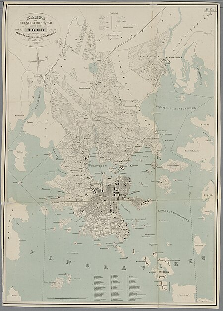 Map of Helsinki subordinate properties located in Helsinki parish and district of Nyland county by C Reuter 1869