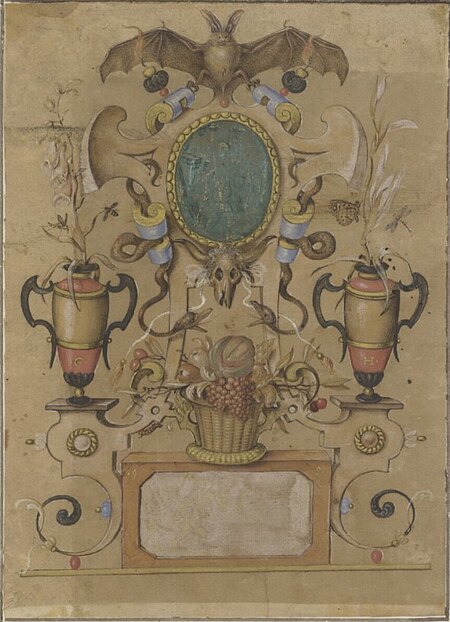 Grotesque with bat, Joris Hoefnagel, between 1594 and 1595