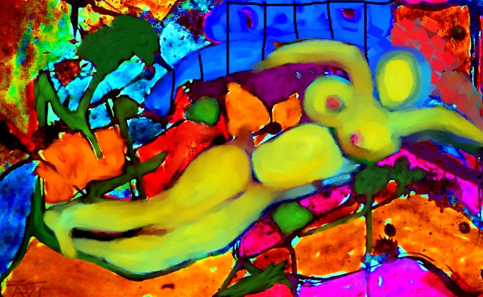 Reclining in yellow.