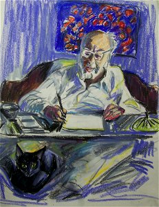 matisse and his cat. Free illustration for personal and commercial use.