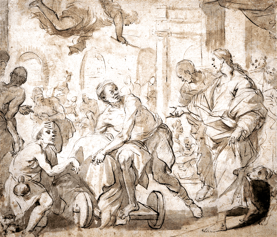 067 Christ Healing the Paralytic at Bethesda (Giordano 17th c)
