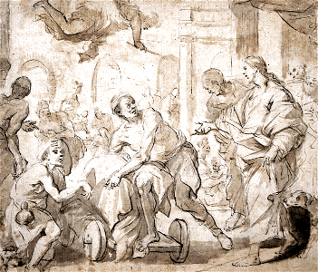 067 Christ Healing the Paralytic at Bethesda (Giordano 17th c). Free illustration for personal and commercial use.