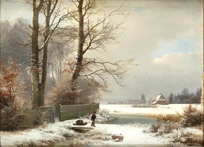 Man with sledge in a winter landscape - Anders Andersen-Lundby