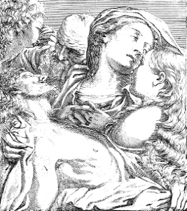 172 The Virgin Mary Holding the Dead Christ (Correggio 16th c). Free illustration for personal and commercial use.
