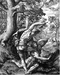 11 Genesis 04 v08 Cain slays Abel. Free illustration for personal and commercial use.