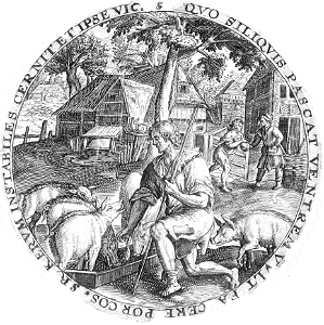 085 Scene from the Parable of the Prodigal Son - The Prodigal feeds the Pigs (van de Passe 1601)