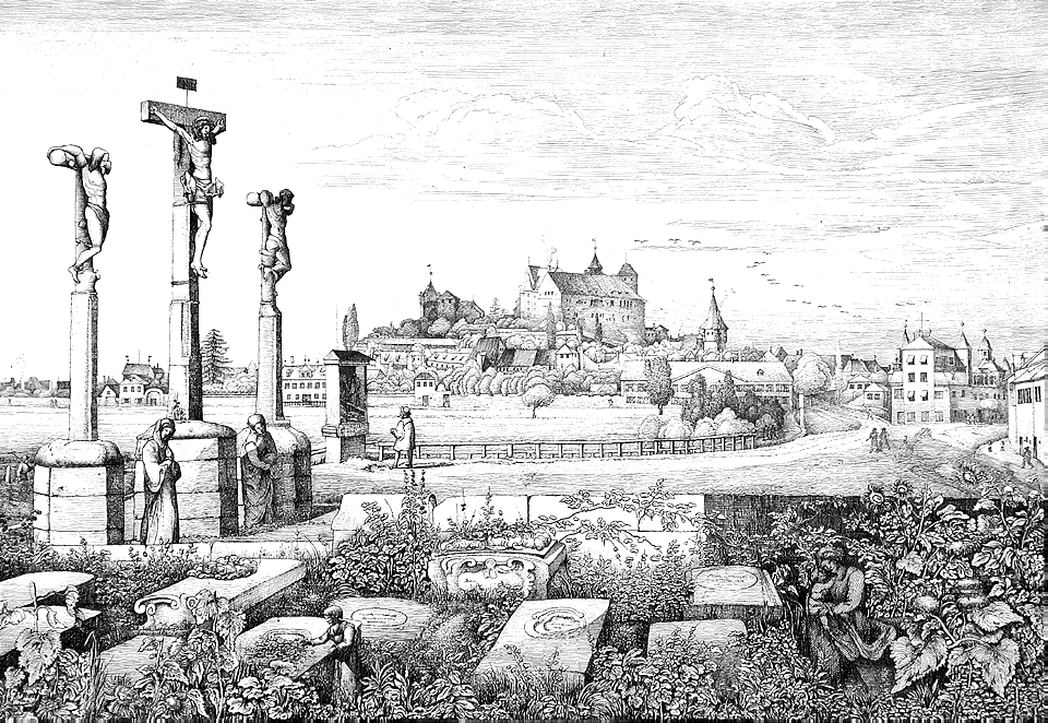 View of a City with Crucifixion Monument (Kirchner 19th c)