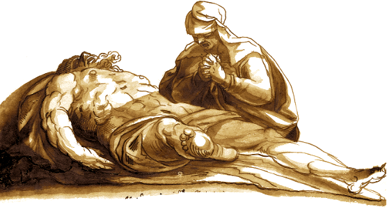 093 A Woman Praying over the Dead Body of Christ (Italian 17th c)