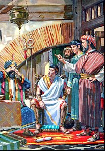 030 At Salamis, a sorcerer, who tried to influence the ruler against accepting Christ, was struck blind (color)