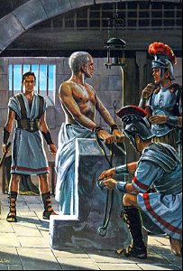 075 As Paul was about to be whipped, he asked the Guard if it was lawful to scourge a Roman citizen (color). Free illustration for personal and commercial use.