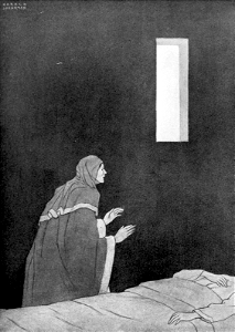 07 A neighbor watching Peters mother in law gets up to give place to Jesus. Free illustration for personal and commercial use.