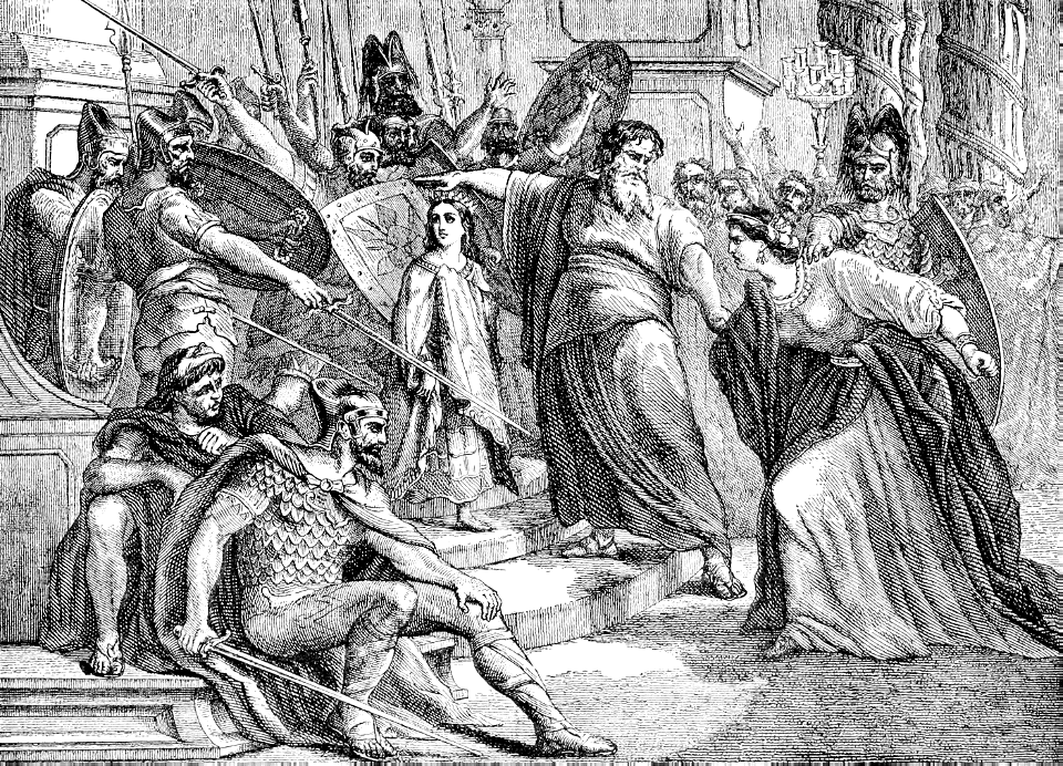 084 2 Kings 11 v14 Athaliah sees Joash crowned as King