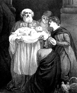 15 Simeon and Anna bless the baby Jesus. Free illustration for personal and commercial use.