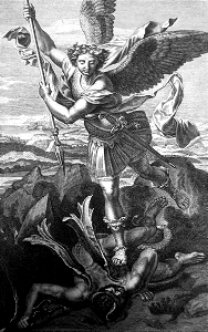 62 Revelation 12 v07 Michael defeats Satan (Raffaelle Sanzio). Free illustration for personal and commercial use.