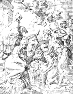 016 Adoration of the Shepherds (Heemskerck 1548). Free illustration for personal and commercial use.