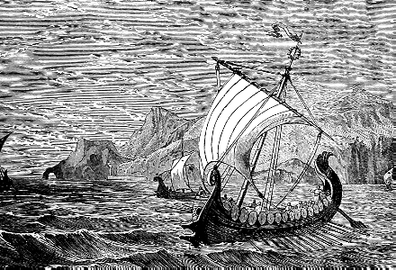 Ancient Vessel with Sails and Oars