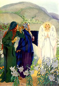 10 Matthew 28 - An Angel at the Tomb speaks to the Women (color)