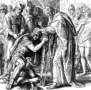 041 Deuteronomy 34 v09 Moses lays hands on Joshua