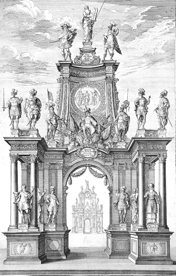 119 Frontispiece with Triumphal Arch with Moses, Joshua, Samson, etc (Ulrich-Kraus 1705)