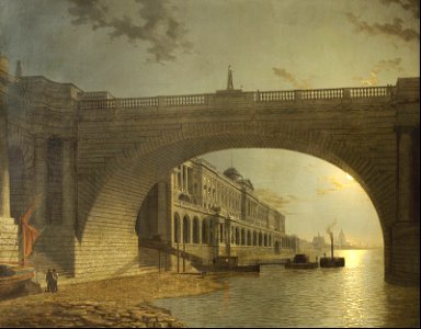 Somerset House and Waterloo Bridge, London, by night - Henry Pether