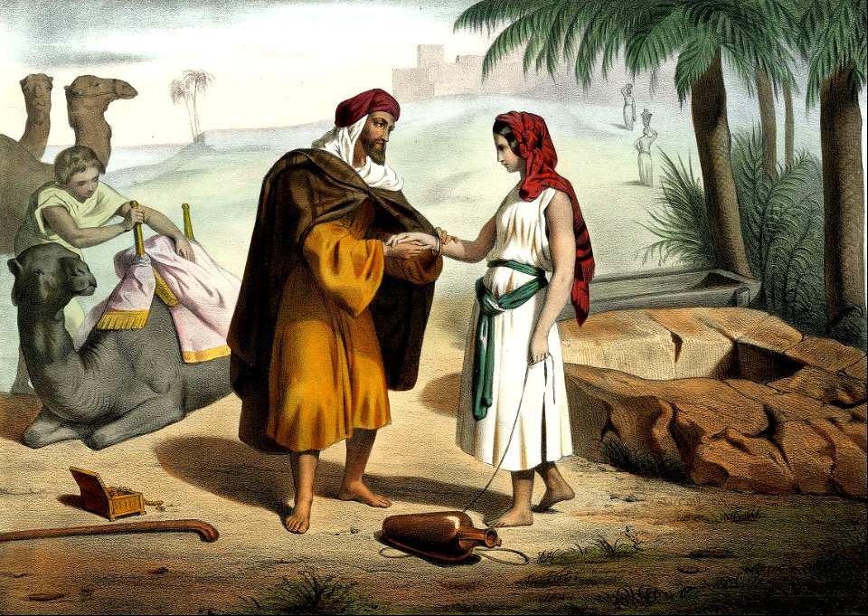 10 Abrahams Servant puts the Bracelet on Rebekahs Arm