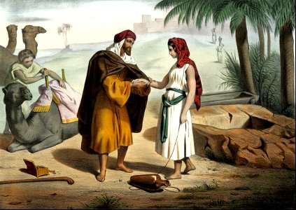 10 Abrahams Servant puts the Bracelet on Rebekahs Arm
