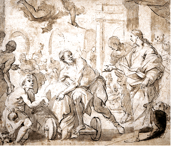 038 Christ Healing the Paralytic at Bethesda (Giordano 17th c)