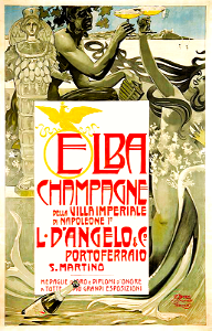 MATALONI, Giovanni. Elba Champagne della Villa Imperiale di Napoleone 1r, L. d'Angelo & Co., Portoferraio.. Free illustration for personal and commercial use.