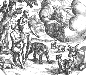 014 Adam and Eve Placed in the Garden of Eden (Tempesta 16th c). Free illustration for personal and commercial use.