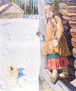 Winter landscape with girl - Nikolay Bogdanov-Belsky