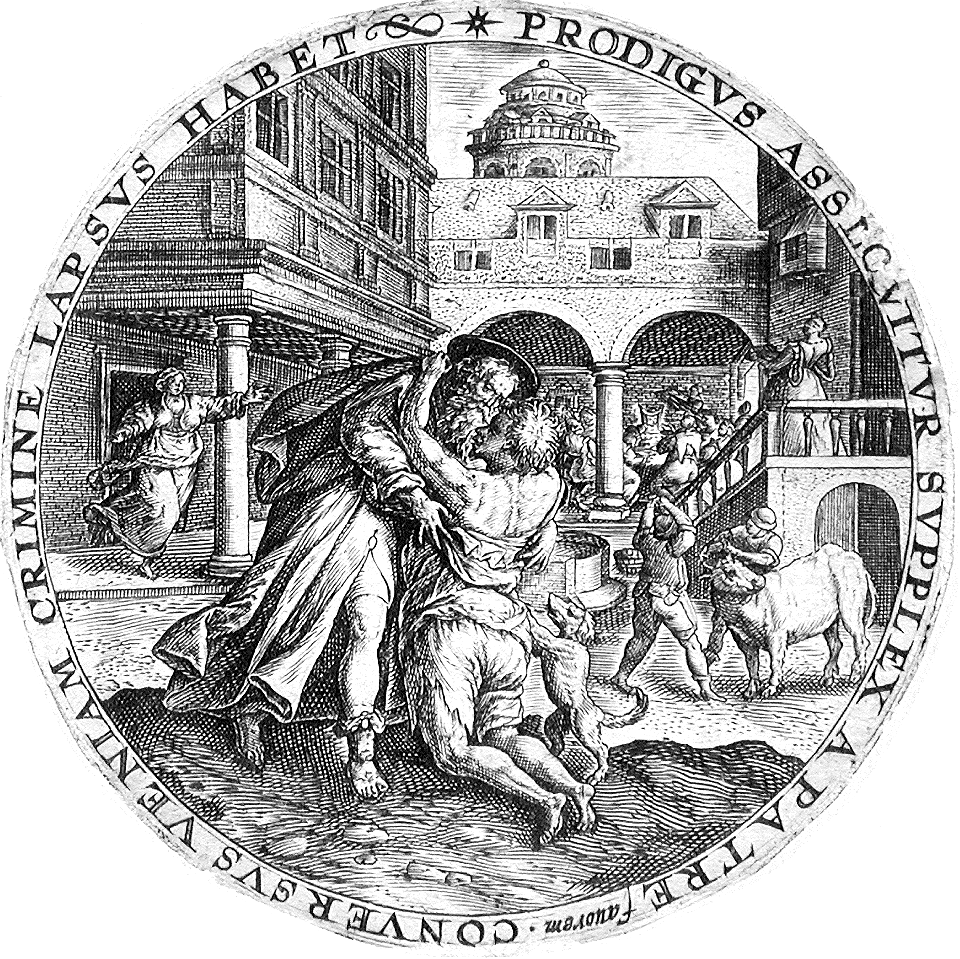 086 Scene from the Parable of the Prodigal Son - The Prodigal Returns (van de Passe 1601)