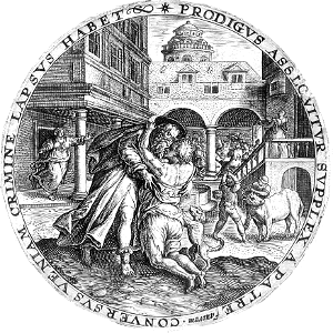 086 Scene from the Parable of the Prodigal Son - The Prodigal Returns (van de Passe 1601)