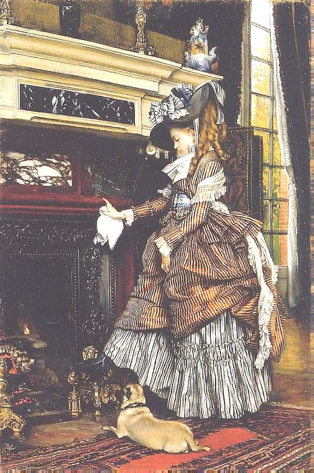 The fireplace - James Tissot. Free illustration for personal and commercial use.