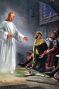 026 The night before Peter was to be executed, an angel delivered him from prison (color)