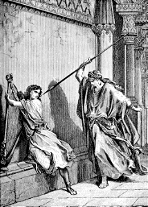 057 1 Samuel 19 v10 Saul casts a Javelin at David