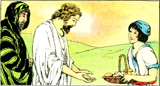 29 Jesus takes the Loaves and Fishes from the Boy (color)