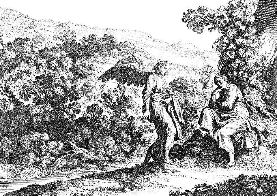 040 Angel and Seated Figure (Hagar) in a Landscape (van Uyttenbroeck 1620)