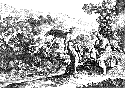 040 Angel and Seated Figure (Hagar) in a Landscape (van Uyttenbroeck 1620)