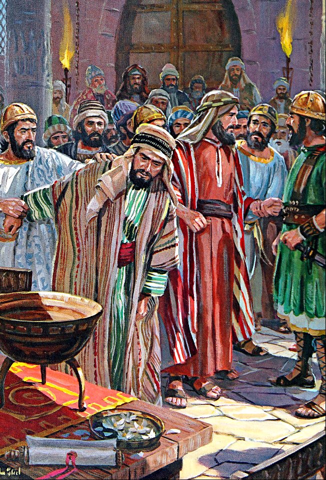 013 Acts 05 v17 Filled with indignation at the preaching of the Disciples about Chirst, the Priests had Peter and John arrested (color)