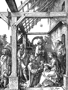 034 Adoration of the Magi (Dürer 1511). Free illustration for personal and commercial use.