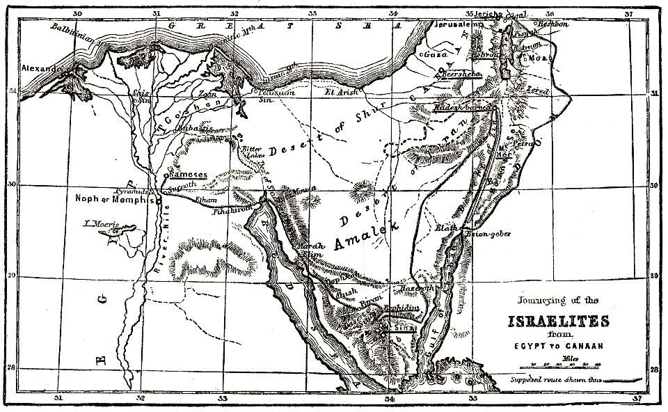 Map - Journeying of Israelites from Egypt to Canaan