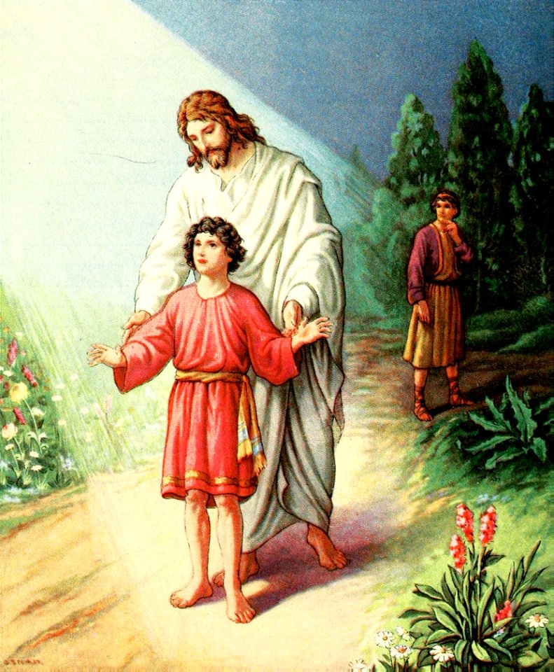 01 Jesus helping a Boy walk in the light (color)