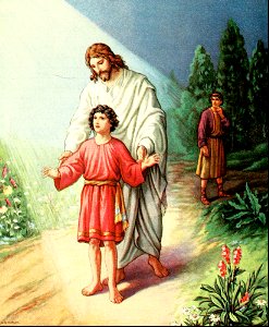 01 Jesus helping a Boy walk in the light (color)