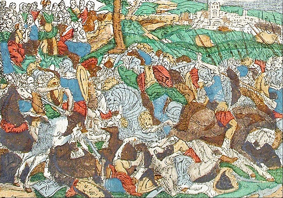 122 A Battle Scene - The Prophecies of Habakkuk in the Background (Amman 16th c)