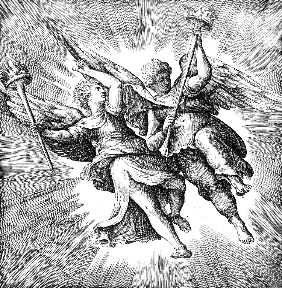 Two Angels Carrying Torches (Franco 16th c)