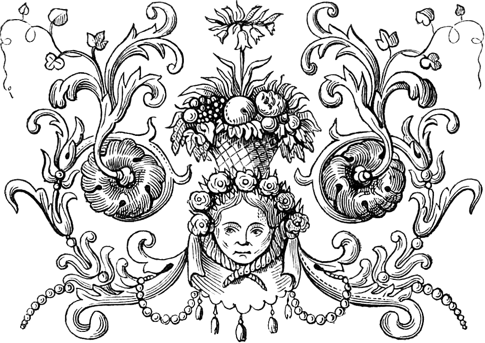 Basket on Head with Flowery Flourishes