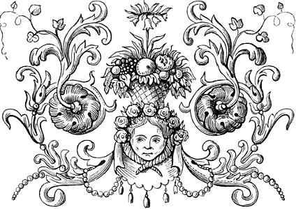 Basket on Head with Flowery Flourishes